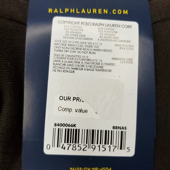 Polo Ralph Lauren Argyle Men's Crew Socks 6PK - Picture 4 of 4